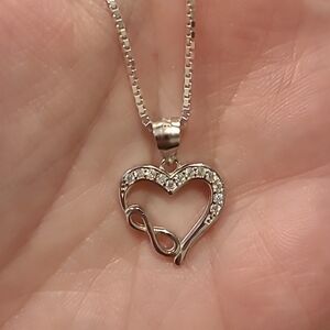 Infinity heart cubic zirconia sterling silver necklace